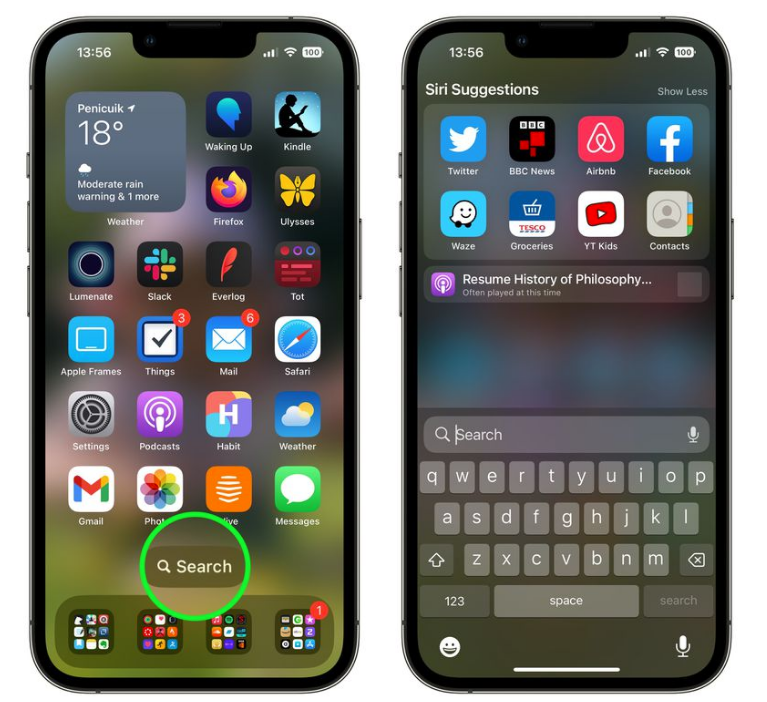 镇雄苹果手机维修分享升级到 iOS 16 后，如何删除主屏幕上的搜索按钮 